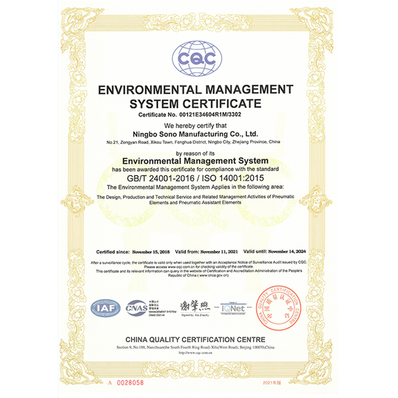 Certificado de Sistema de Gestión Ambiental en inglés